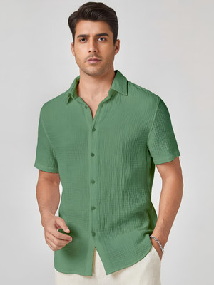 METRONAUT Men Self Design Casual Light Green Shirt
