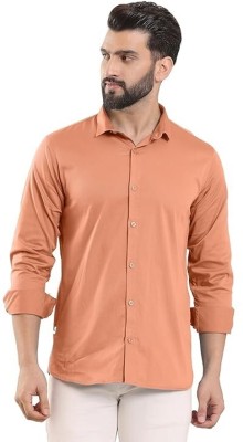 Squeezershirts Men Solid Party Orange Shirt