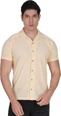 KASPY Men Self Design Casual Beige Shirt