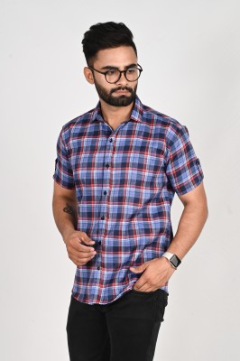 METRONAUT Men Checkered Casual Blue Shirt