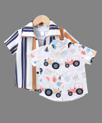 KILLER Boys Printed, Striped Casual Blue, White Shirt(Pack of 2)