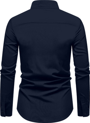 JessNX Men Solid Casual Dark Blue Shirt