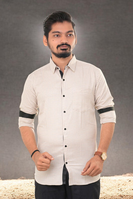 PUBHIZA Men Checkered Casual Yellow Shirt