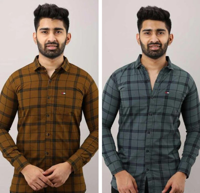 Studio-9 Men Checkered Casual Grey Shirt