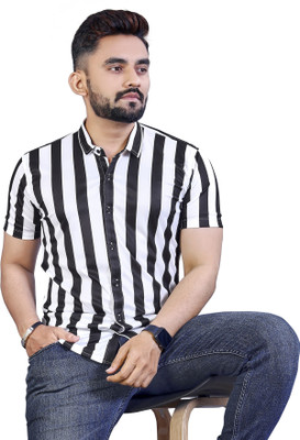 HouseOfCommon Men Striped Casual Black, White Shirt