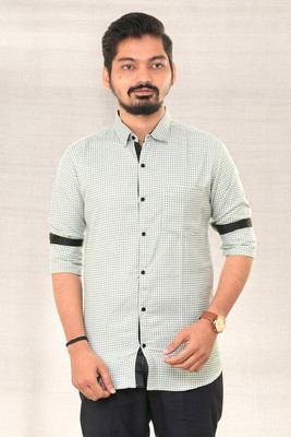 PUBHIZA Men Checkered Casual Green Shirt