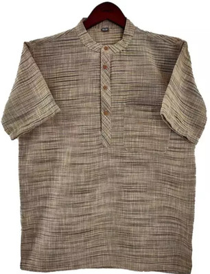 fincart Men Solid High Low Kurta(Brown)