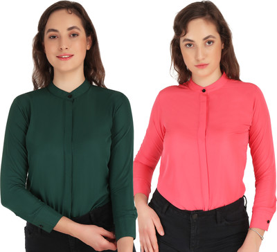 SHANAYA MODA Women Solid Casual Brown, Black Shirt(Pack of 2)