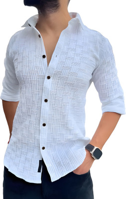Fabvala Men Solid Casual White Shirt