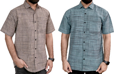 AuzaSho Collection Men Self Design Casual Multicolor Shirt(Pack of 2)