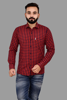 V K Creation Men Checkered Casual Black, Maroon Shirt