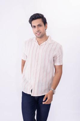 Klafter Men Striped Casual Orange Shirt