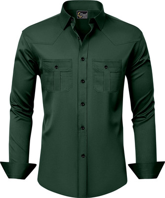 Khushi Creation Men Solid Casual Dark Green Shirt