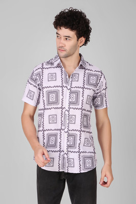 Koshin Men Graphic Print Casual Purple Shirt
