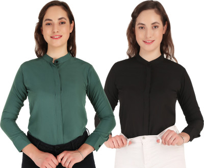 HEAVENS CREATIONS Women Solid Casual Green, Black Shirt(Pack of 2)