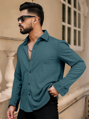 Khushi Creation Men Self Design Casual Blue Shirt