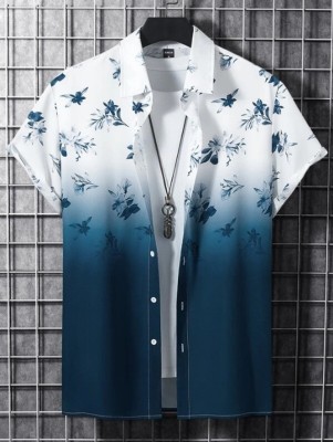 flying queen Men Printed Casual Blue Shirt