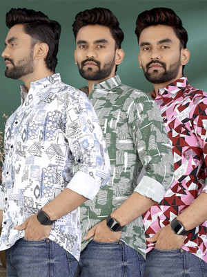ADWYN PETER Men Printed Casual Multicolor Shirt(Pack of 3)