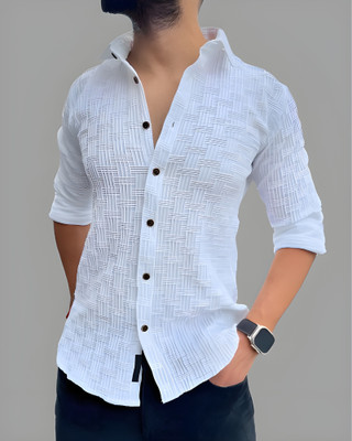 Fabvala Men Solid Casual White Shirt