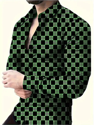 SHIMAK Men Polka Print Casual Green Shirt