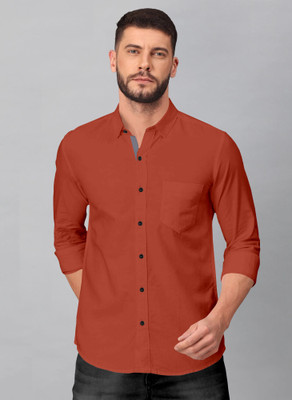 RGSTORE Men Solid Casual Orange Shirt
