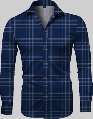 HASINI Fashion Men Checkered Casual Blue Shirt