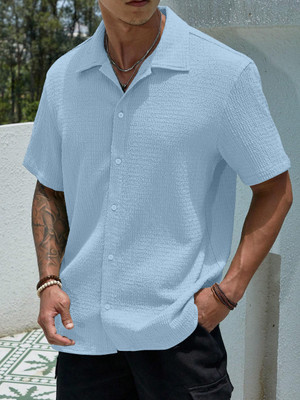 Hityyani Men Solid Formal Blue Shirt