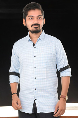 PUBHIZA Men Checkered Casual Orange Shirt