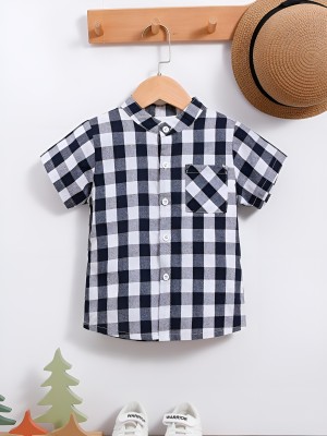 PRAMUKH FASHION HUB Boys Checkered Casual Black Shirt