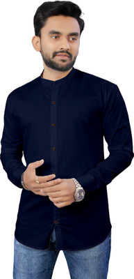 dream believe fashion Men Solid Casual Blue Shirt