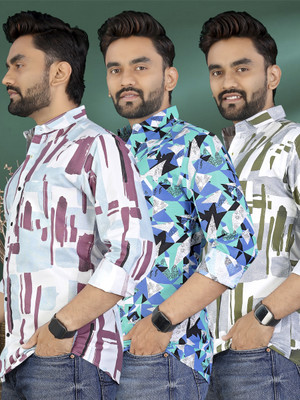 ADWYN PETER Men Printed Casual Multicolor Shirt(Pack of 3)