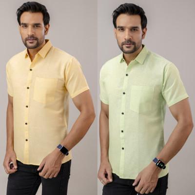 Auzanoor Collection Men Solid Casual Yellow Shirt(Pack of 2)