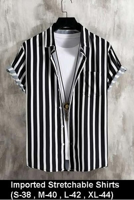 Marmic Fab Men Striped Casual Black Shirt