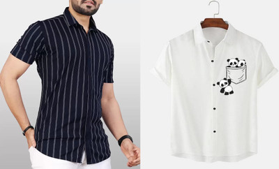 GrecoClothStore Men Striped Casual Blue Shirt