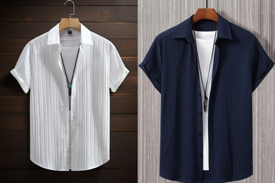 Men Self Design Casual White Shirt