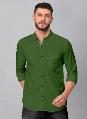 RGSTORE Men Solid Casual Dark Green Shirt