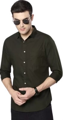 HouseOfCommon Men Solid Casual Dark Green Shirt