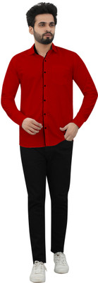 fashion corner Men Solid Casual Red Shirt