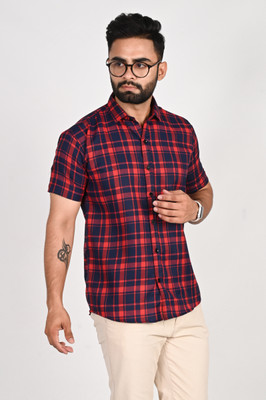 METRONAUT Men Checkered Casual Red Shirt