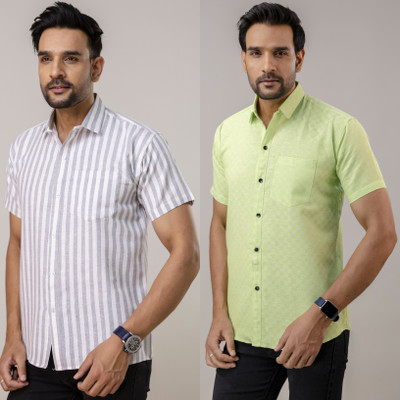 AuzaSho Collection Men Self Design Casual Multicolor Shirt(Pack of 2)