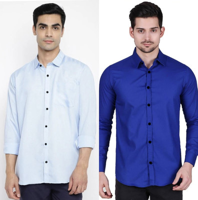 NEERAJ SAINI CREATION Men Solid Casual White, Blue Shirt