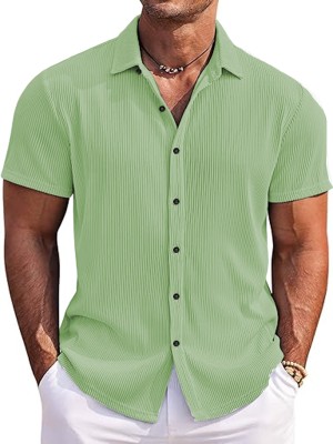 HouseOfCommon Men Solid Casual Light Green Shirt