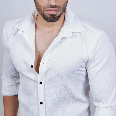 Marmic Fab Men Solid Casual White Shirt