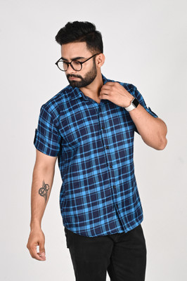 METRONAUT Men Checkered Casual Blue Shirt