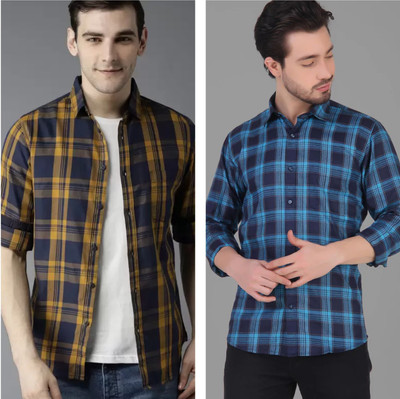 Men Checkered Casual Blue Shirt