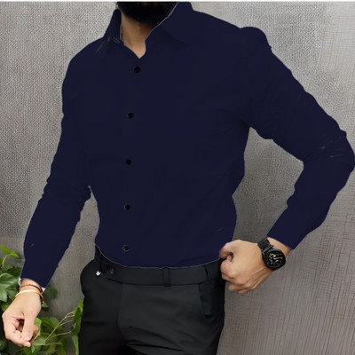 Vuon fab Men Solid Casual Dark Blue Shirt