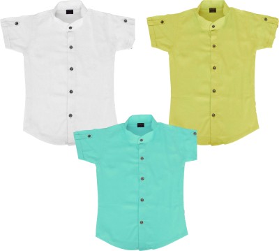 Kuwarshah Boys Solid Casual White, Light Blue, Light Green Shirt(Pack of 3)