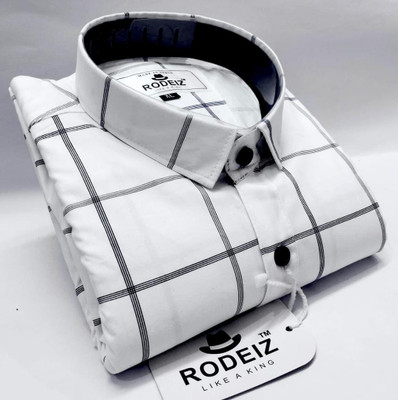 Men Checkered Formal White Shirt