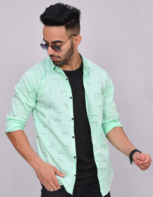 S-LINE Men Printed Casual Light Green, Dark Green Shirt