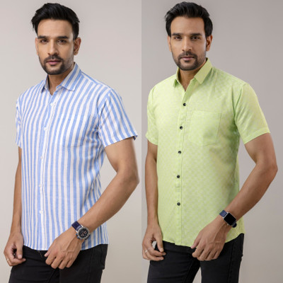 Shozaai Collection Men Self Design, Striped Casual Multicolor Shirt(Pack of 2)